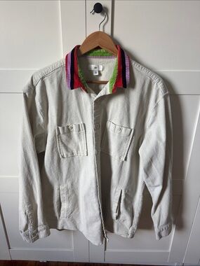 BP Off-White Lightweight Jacket with Multicolor Stripe Collar